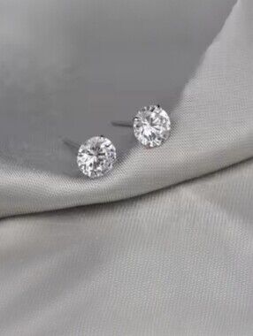 Clear Silver Tone Cubic Zirconia Crytal 925 Sterling Post Stud Earrings Men